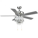 52" Crystal Ceiling Fan Lamp w- 5 Reversible Blades-Silver