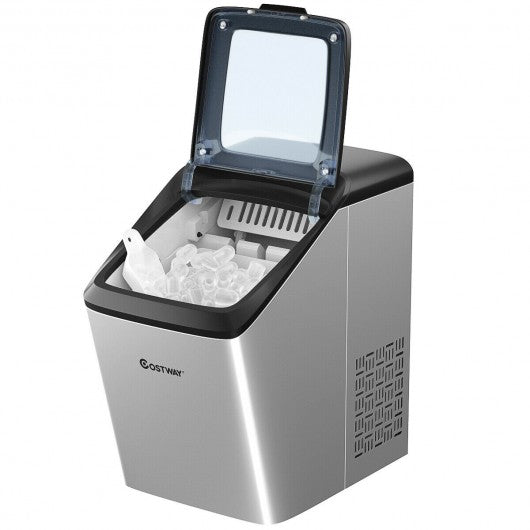 Stainless Steel Ice Maker 33Lbs- 24Hrs Self-Clean Function with Scoop