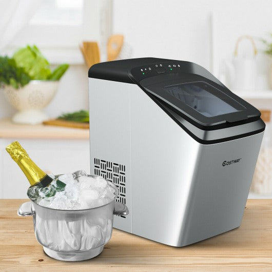 Stainless Steel Ice Maker 33Lbs- 24Hrs Self-Clean Function with Scoop