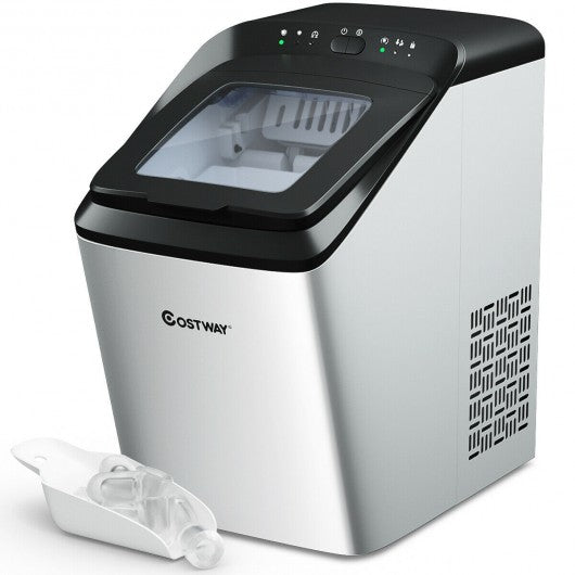 Stainless Steel Ice Maker 33Lbs- 24Hrs Self-Clean Function with Scoop