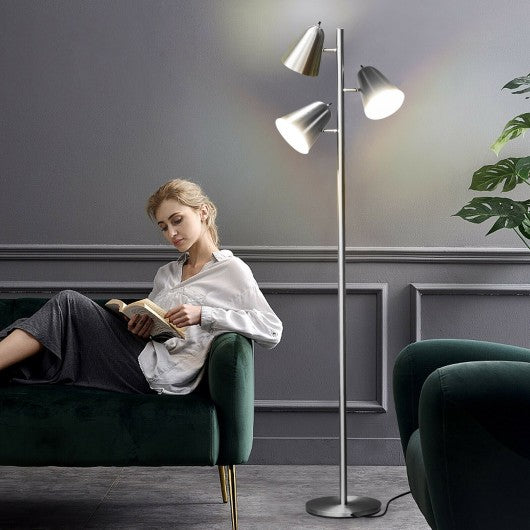 64" 3-Light LED Floor Lamp Reading Light for Living Room Bedroom-Silver