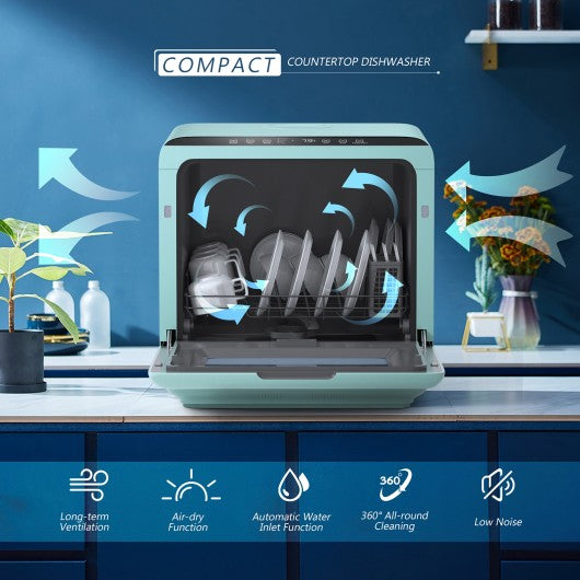 Countertop Air Drying Dishwasher with Water Tank and 5 Programs-Green