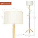 Multifunctional Wood Floor Light with 6 Hooks and E26 Lamp Holder for Living Room Bedroom Hallway