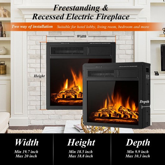 18" Electric Fireplace Insert Freestanding and Recessed Heater Log Flame Remote