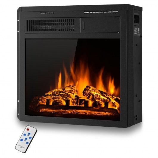 18" Electric Fireplace Insert Freestanding and Recessed Heater Log Flame Remote