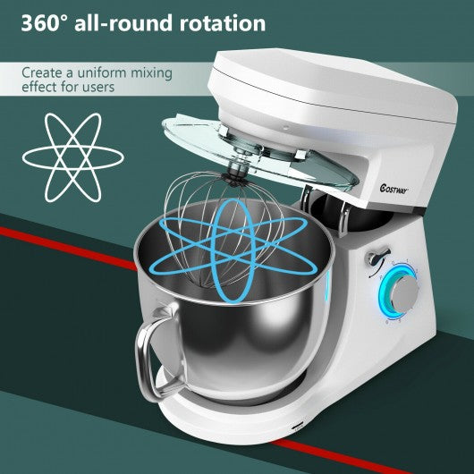 7.5 QT Tilt-Head Stand Mixer 6 Speed 660W with Dough Hook Beater -White