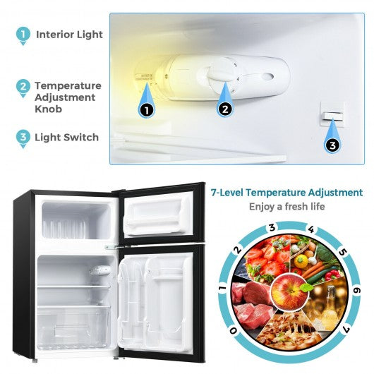 3.3 Cubic Feet Compact Refrigerator with Freezer 2 Reversible Door Mini Fridge-Black