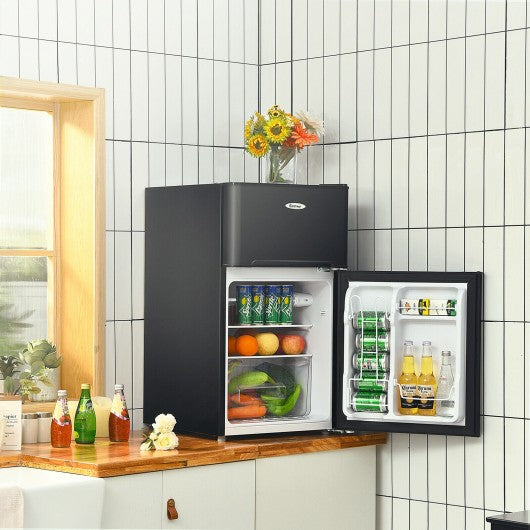 3.3 Cubic Feet Compact Refrigerator with Freezer 2 Reversible Door Mini Fridge-Black