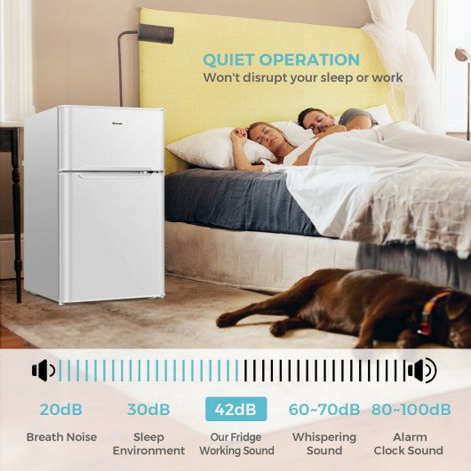 3.3 Cubic Feet Compact Refrigerator with Freezer 2 Reversible Door Mini Fridge-White
