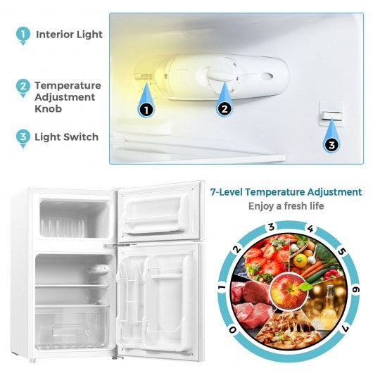 3.3 Cubic Feet Compact Refrigerator with Freezer 2 Reversible Door Mini Fridge-White