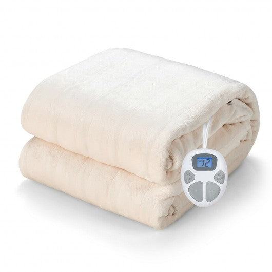 62" x 84" Flannel Heated Electric Blanket with 10 Heating Levels-Beige