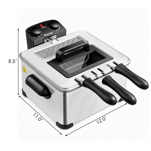 Electric Deep Fryer 5.3QT-21-Cup Stainless Steel 1700W with Triple Basket