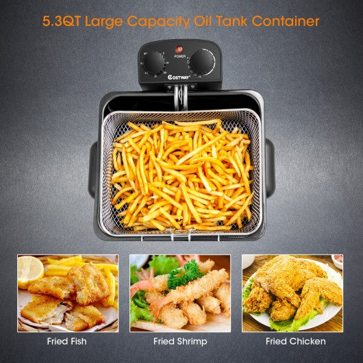 Electric Deep Fryer 5.3QT-21-Cup Stainless Steel 1700W with Triple Basket