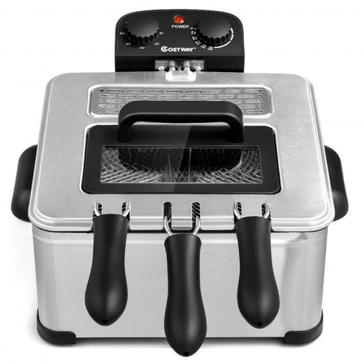 Electric Deep Fryer 5.3QT-21-Cup Stainless Steel 1700W with Triple Basket