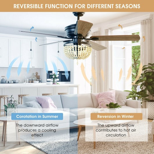 52" Retro Ceiling Fan Light with Reversible Blades Remote Control-Black