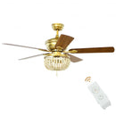 52" Retro Ceiling Fan Light with Reversible Blades Remote Control-Golden