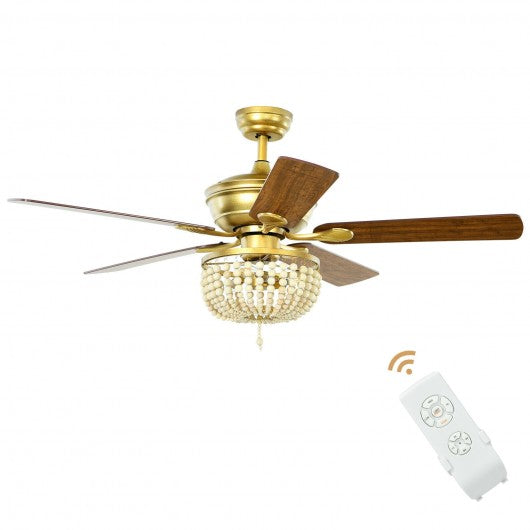 52" Retro Ceiling Fan Light with Reversible Blades Remote Control-Golden