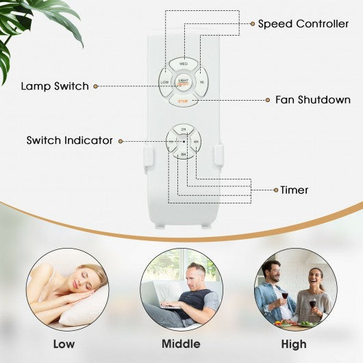 52" Retro Ceiling Fan Light with Reversible Blades Remote Control-Golden