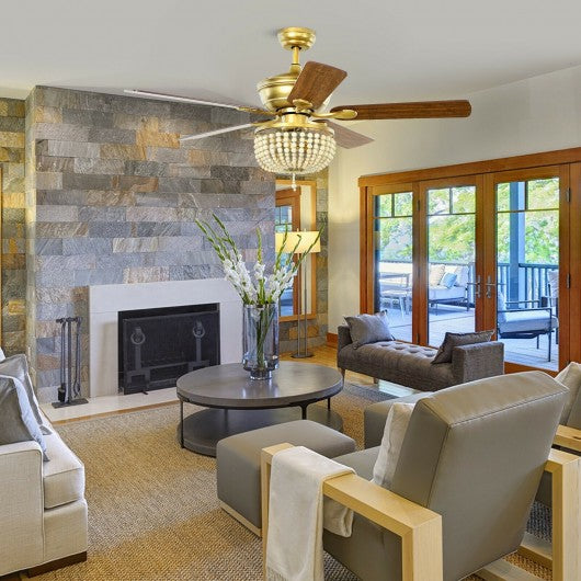 52" Retro Ceiling Fan Light with Reversible Blades Remote Control-Golden