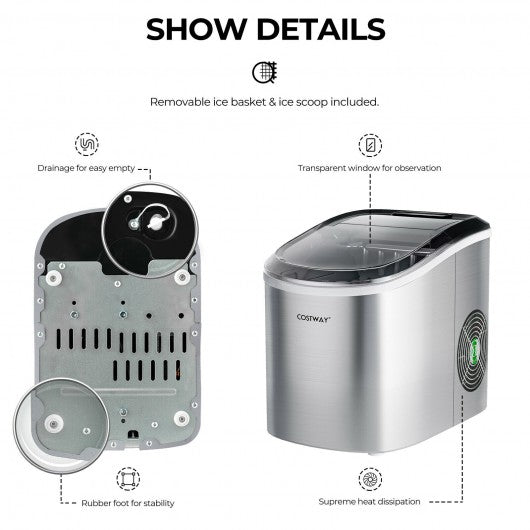 2.2 L Portable Ice Cube Maker with Bullet Shaped Ice Cube-Silver Gray