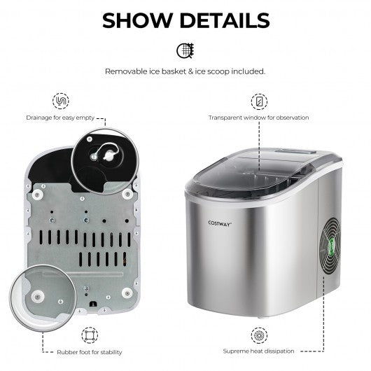 Countertop Automatic Ice Maker Machine  27Lbs-24 Hrs with Scoop and Basket-Silver