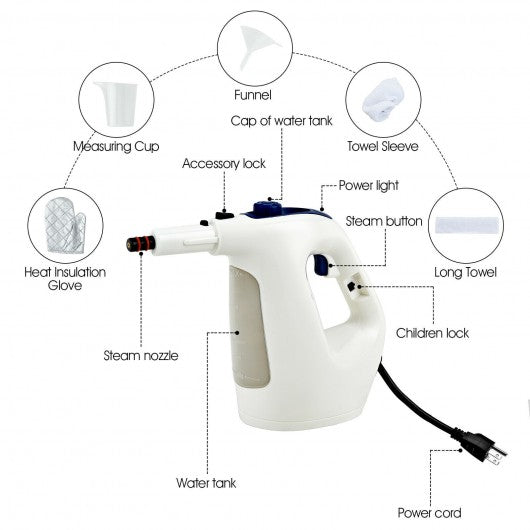 1400W Multipurpose Pressurized Steam Cleaner With 17 Pieces Accessories-Blue