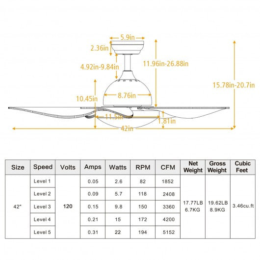 42 Inch Kid Ceiling Fan with LED Light and Color Temperature Remote Control-Pink
