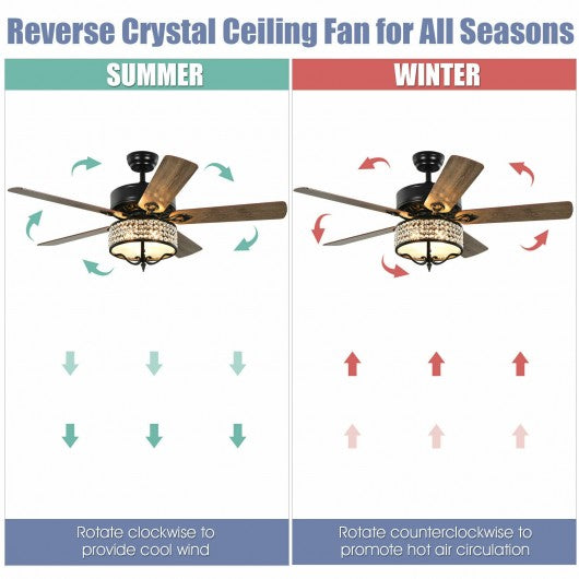 52 Inches Modern Ceiling Fan with Light and Reversible Blades-Black
