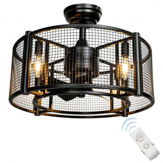 5 Blades Enclosed Ceiling Fan with Light and Remote Control-Black