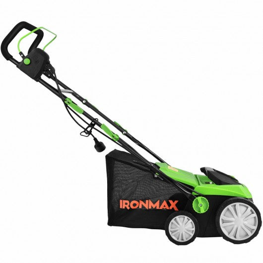 13 Amp Corded Scarifier 15'' Electric Lawn Dethatcher with Dual Safety Switch-Green