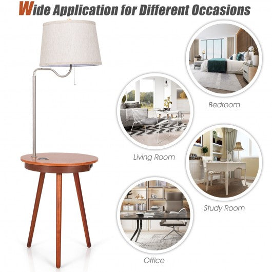End Table Lamp Bedside Nightstand Lighting with Wireless Charger-Coffee