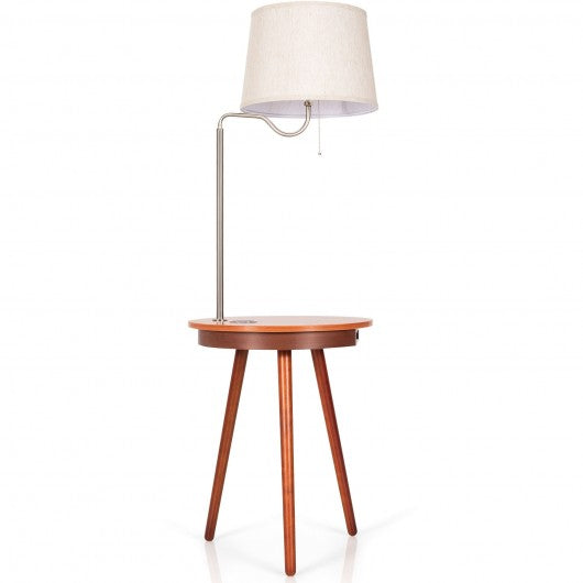 End Table Lamp Bedside Nightstand Lighting with Wireless Charger-Coffee