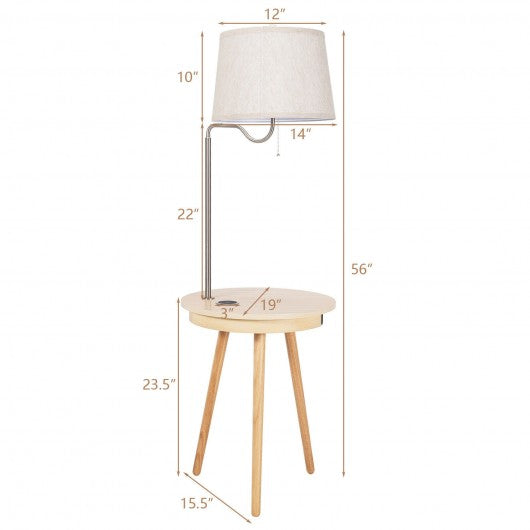 End Table Lamp Bedside Nightstand Lighting with Wireless Charger-Natural
