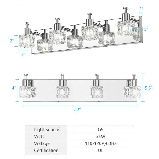 4-Lights Modern Bathroom Vanity Light Crystal Wall Sconce Bathroom Light Fixture
