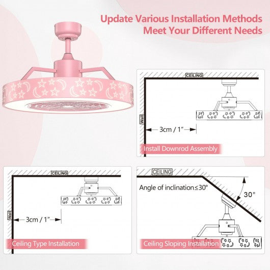 23" Ceiling Fan with LED Light and Remote Control-Pink