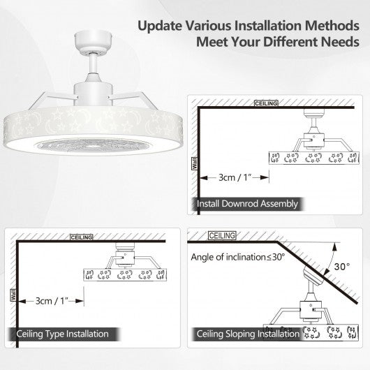 23" Ceiling Fan with LED Light and Remote Control-White