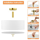 3-Light Semi Flush Mount Ceiling Light Fixture Glass Drum Pendant Lamp