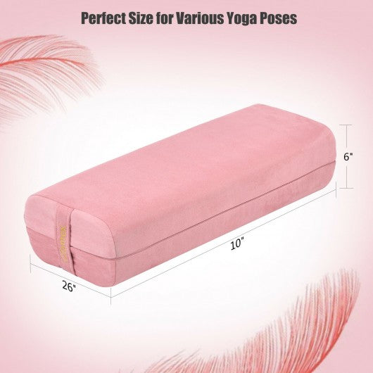 Yoga Bolster Pillow with Washable Cover and Carry Bag-Pink