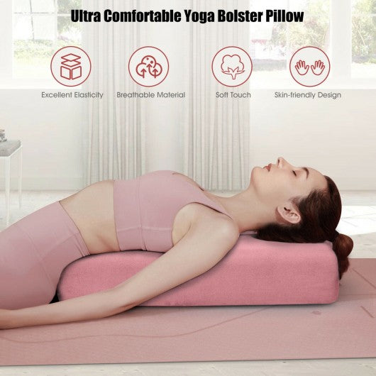 Yoga Bolster Pillow with Washable Cover and Carry Bag-Pink