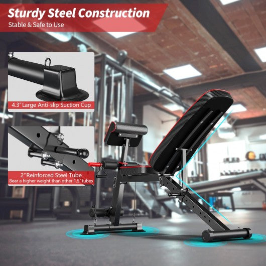 All-in-1 Adjustable Weight Folding Workout Bench with Elastic Cable-Black