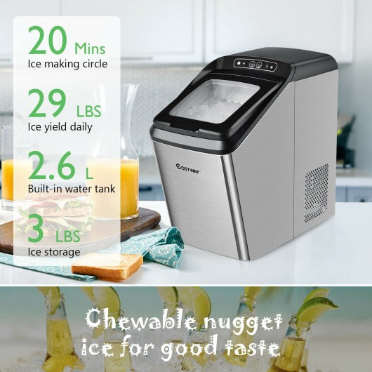 Ice Making Machine with 29 Lbs Pebble Ice per Day-Silver