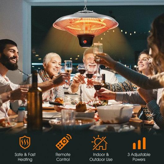1500W Electric Hanging Ceiling Mounted Infrared Heater with Remote Control-White