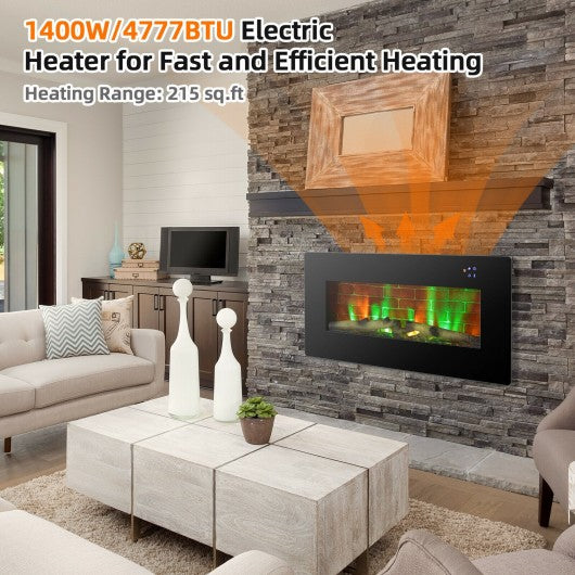 36" Electric Wall Mounted Freestanding Fireplace with Remote Control-Black