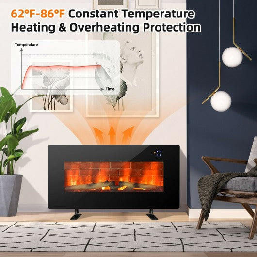36" Electric Wall Mounted Freestanding Fireplace with Remote Control-Black