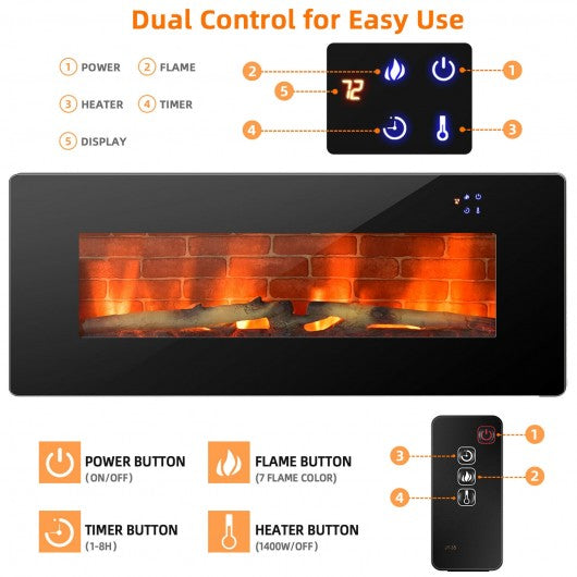 42" Electric Wall Mounted Freestanding Fireplace with Remote Control-Black