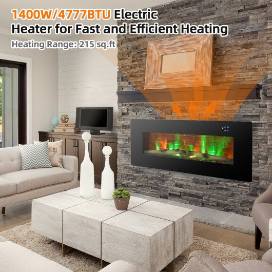 42" Electric Wall Mounted Freestanding Fireplace with Remote Control-Black