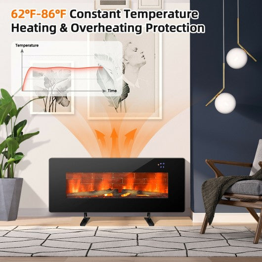42" Electric Wall Mounted Freestanding Fireplace with Remote Control-Black