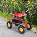 Red-Green Garden Cart Rolling Work Seat With Heavy Duty Tool Tray Gardening Planting-Red