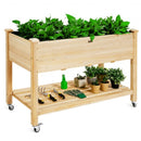 Wood Elevated Planter Bed with Lockable Wheels Shelf and Liner