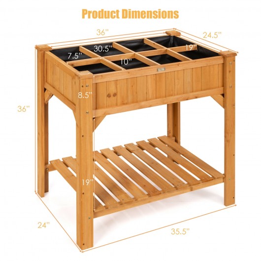 8 Grids Wood Elevated Garden Planter Box Kit with Liner and Shelf